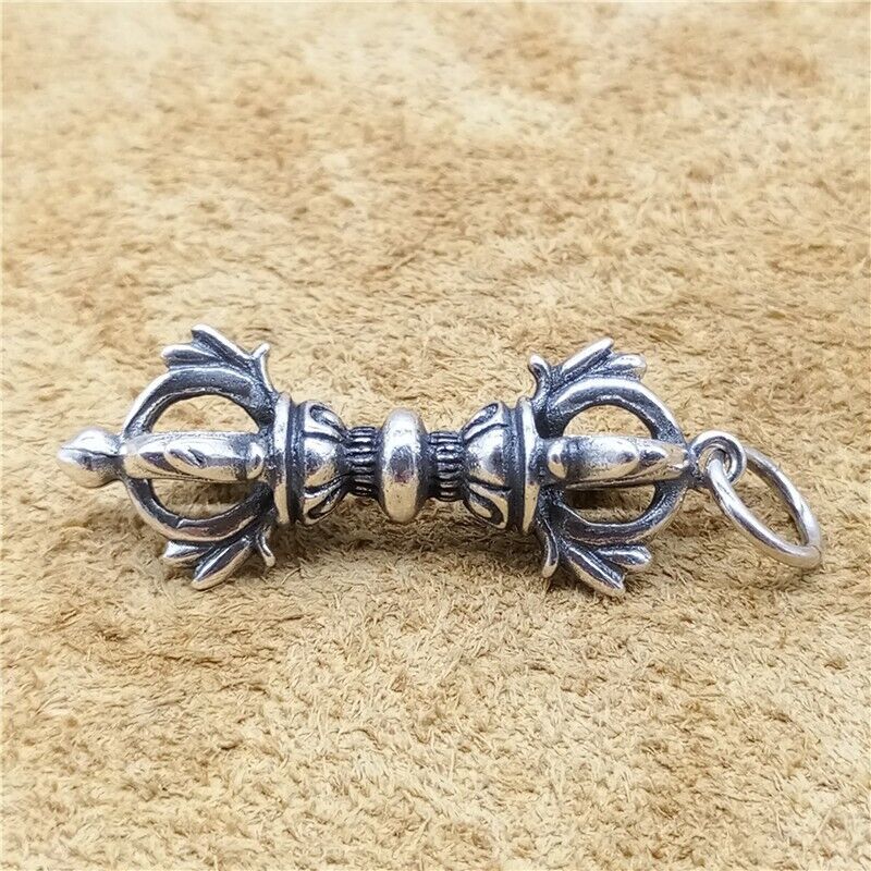 925 Sterling Silver Double Dorje Pendant Tibetan Buddhism Charm for Necklace