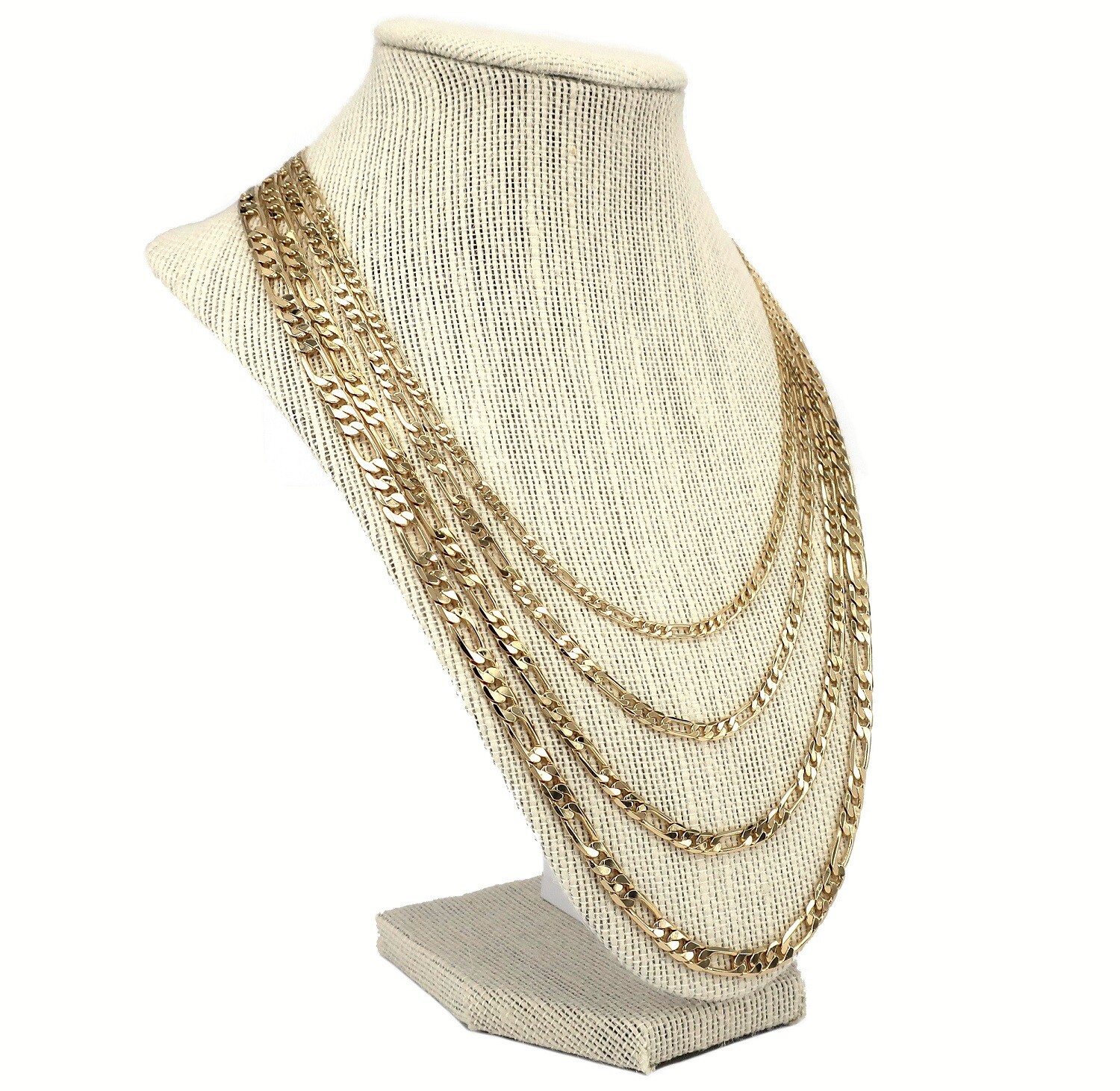 14k Italian Figaro Link Chain Necklace 3mm to 6mm Gold Plated 18″, 20″, 24″, 30″