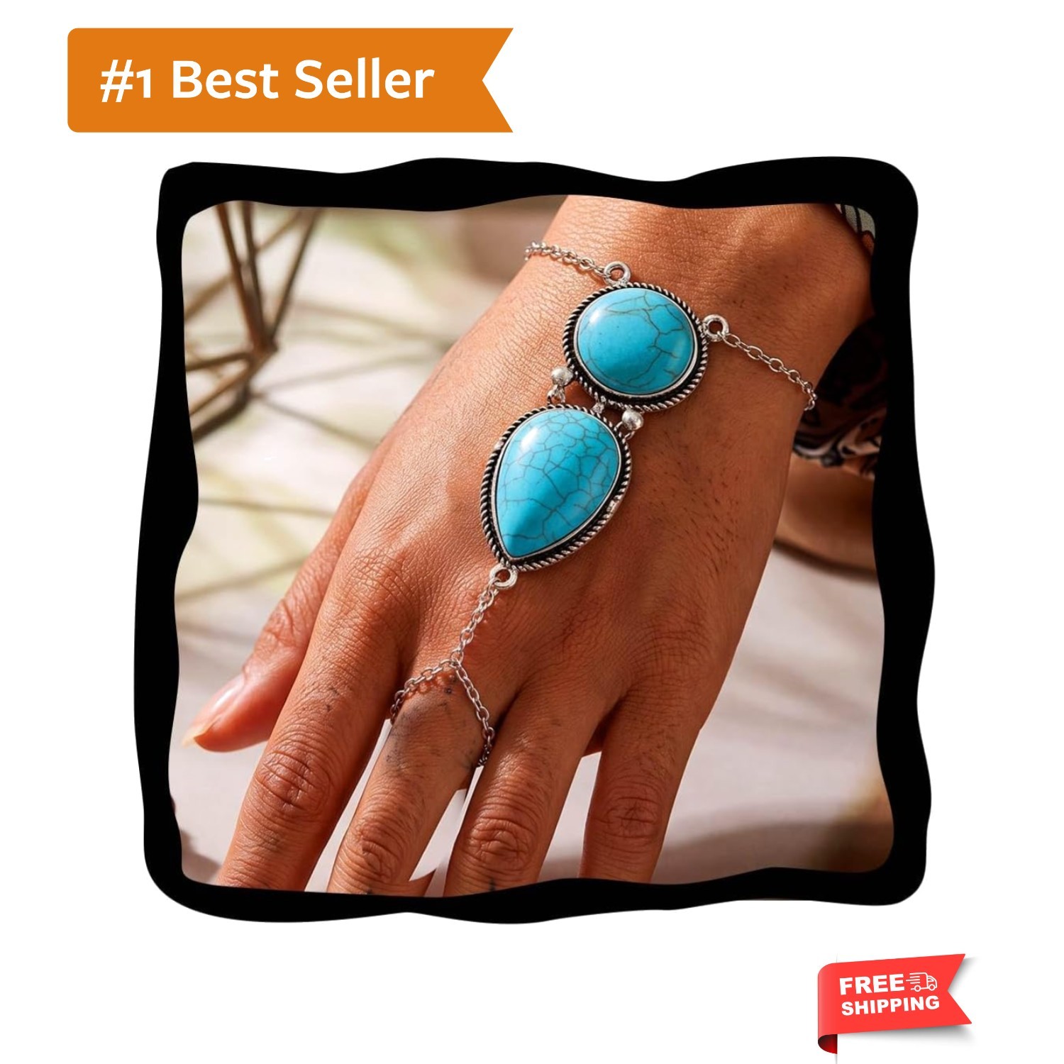 Boho Slave Bracelets Silver Turquoise Finger Ring Bracelets Summer Beach Hand…