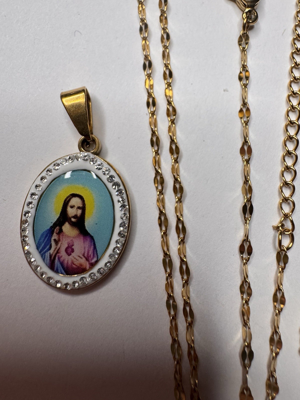 Lot Stainless steel stamped chain and pendants Jesus cross Virgin Mary gift set