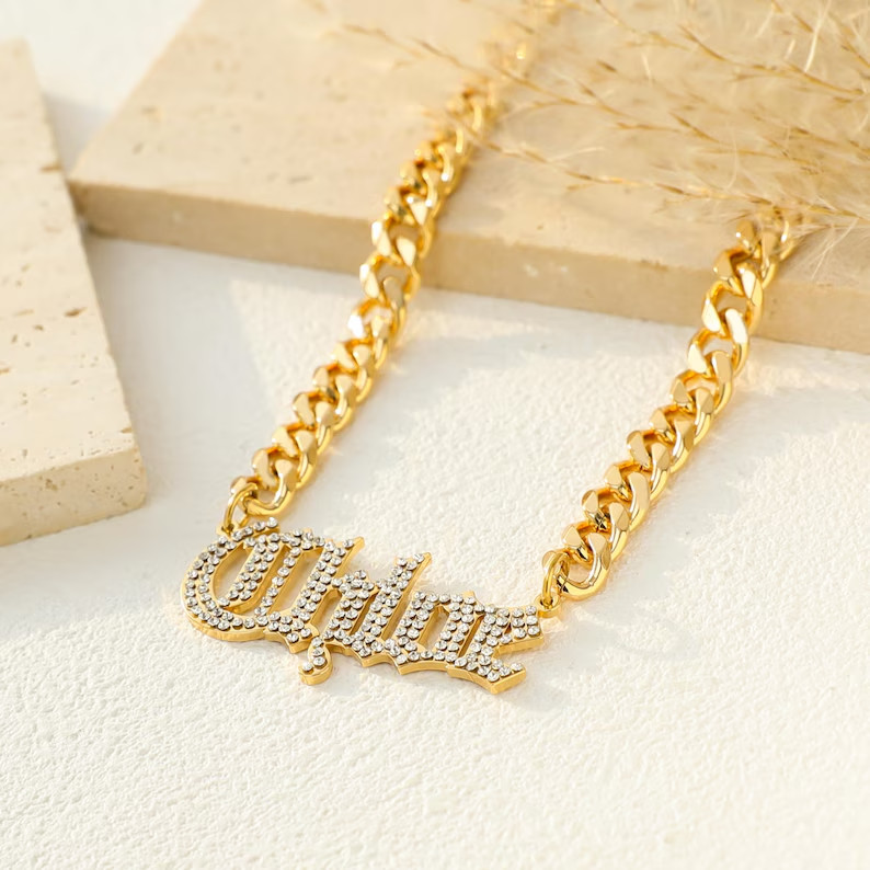 14K Yellow Gold Plated Personalized Name Pendant 4 Ct Round Simulated Diamond