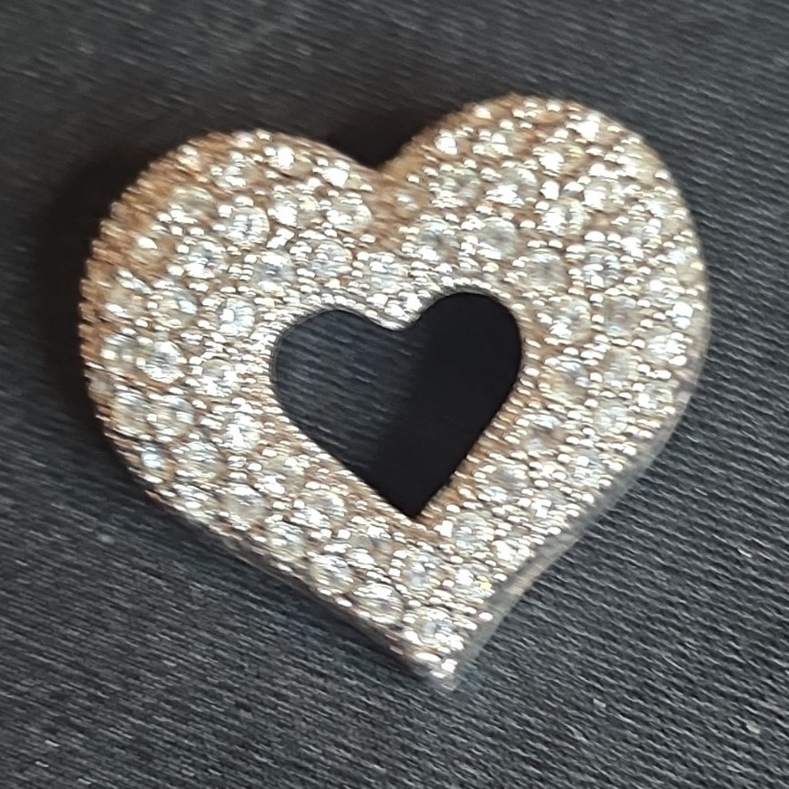 Silver Tone Clear Crystal Pavé Open Heart Charm Pendant Love Theme