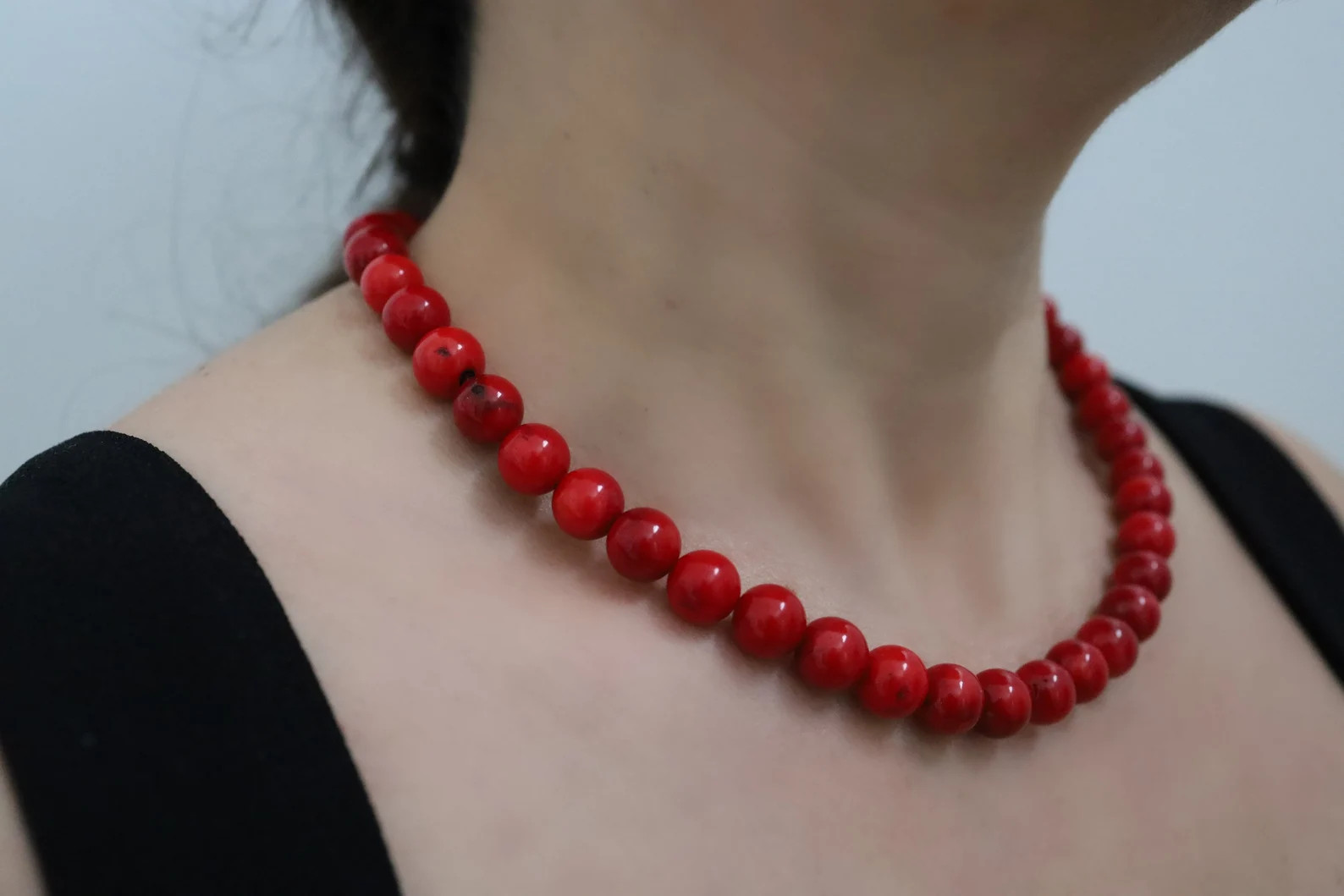 8mm Red Coral Necklace, Coral Choker, Natural Coral Necklace