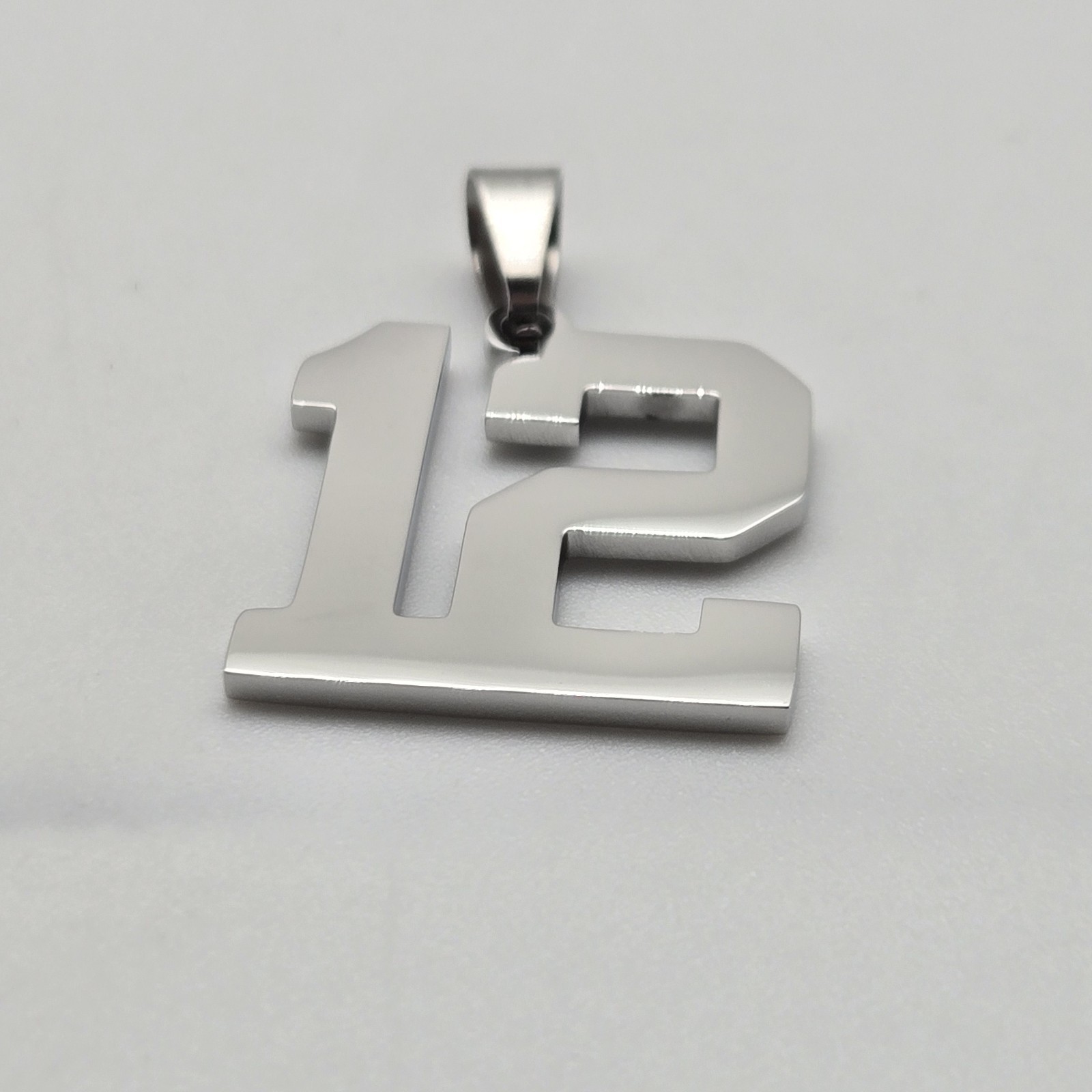 #12 BASEBALL FOOTBALL NUMBER Pendant Charm / 20″-24″ STAINLESS CHAIN NECKLACE