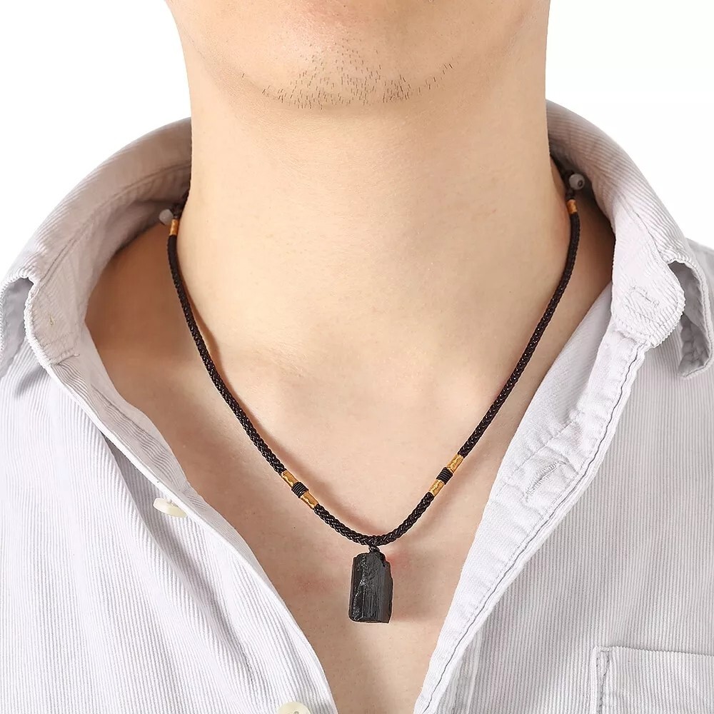 Black Tourmaline Pendant Healing Reiki Lucky Raw Crystal Men Women Necklace Gift