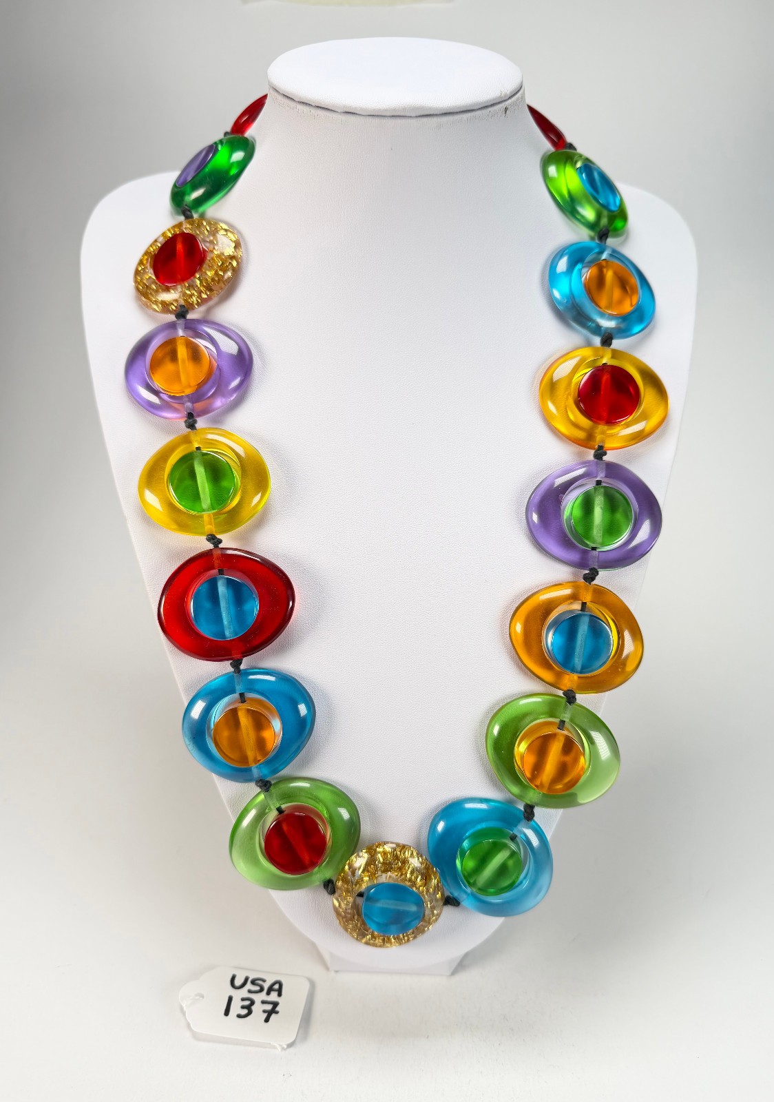 Jackie Brazil “Saturn” Transparent Summer Mix Disk / Cylinder Long 75cm Necklace