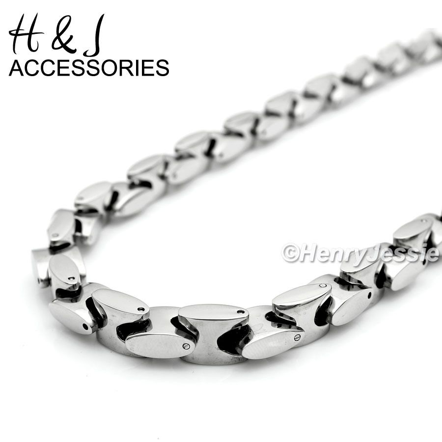 18-40″316L Stainless Steel HEAVY 8mm Silver Interlock Bones Link Chain Necklace