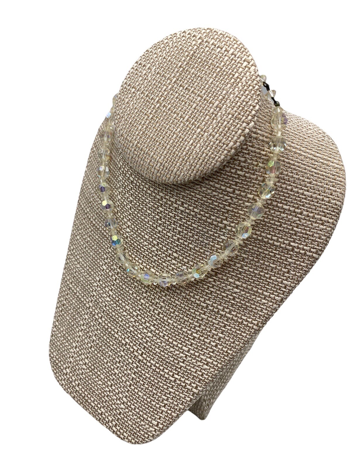 Vtg Aurora Borealis Crystal Necklace 12-15″ Strand Choker Shiny Sparkly