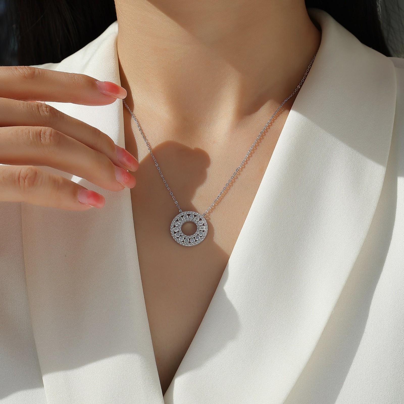 Luxury D Color Double Circle GRA Moissanite Necklace S925 Silver Jewelry Gift