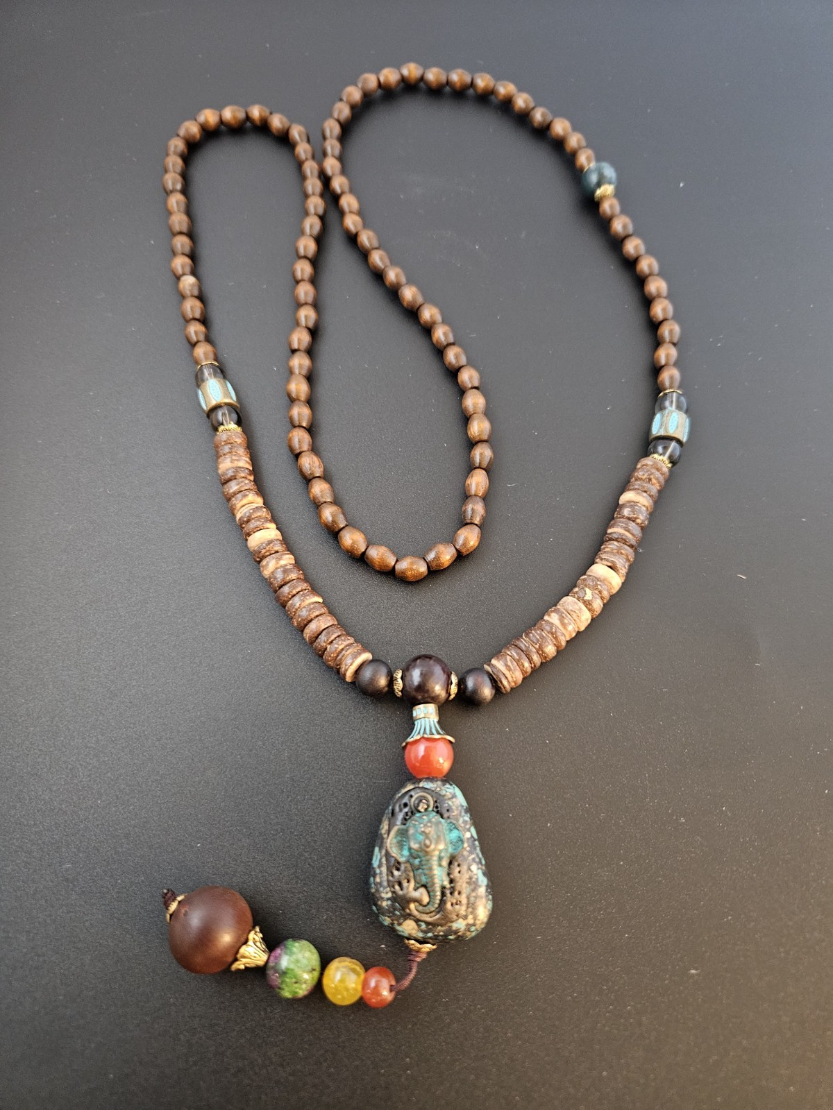 Nepal Buddhist Mala Wood Beaded Necklace 34 Inches