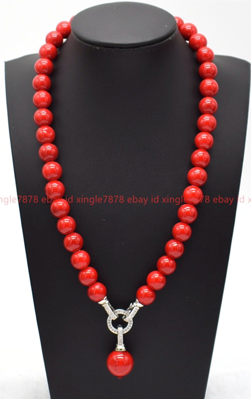 Natural 8/10/12mm Red Coral Gemstone Round Beads Pendant Necklace 16-28in