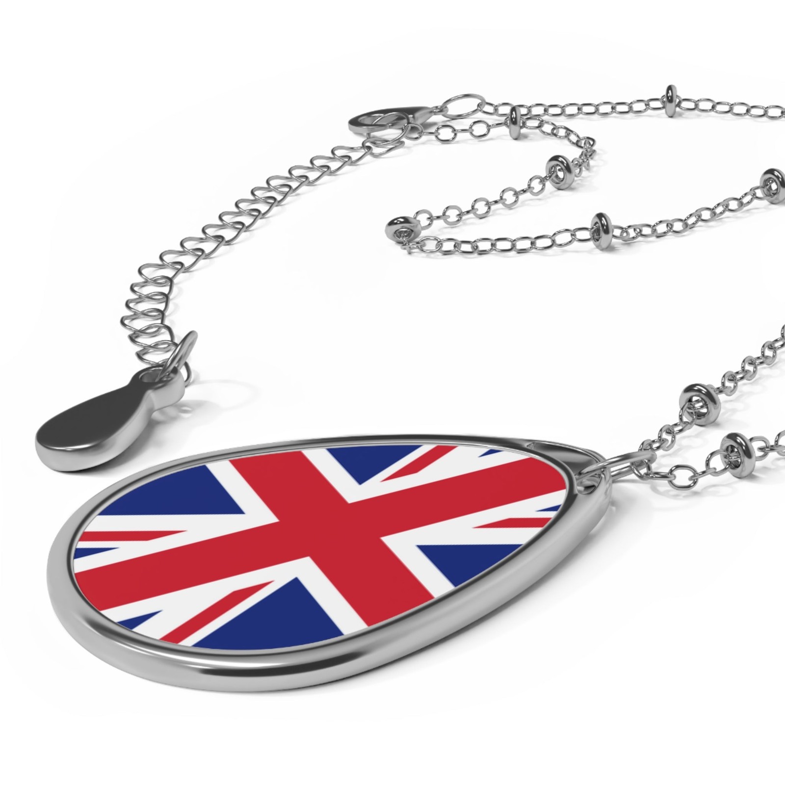 United Kingdom Flag Oval Necklace – Flag Pendant – One Size / Silver