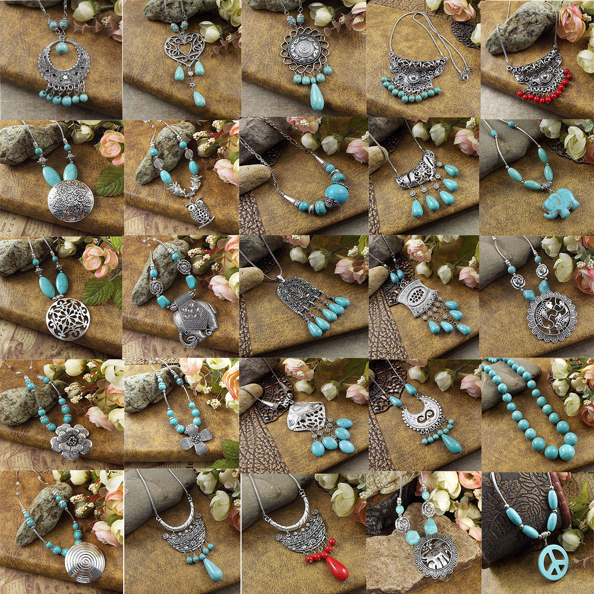 20 style Vintage Women’s Tibetan Silver Turquoise Beads String Pendant Necklace