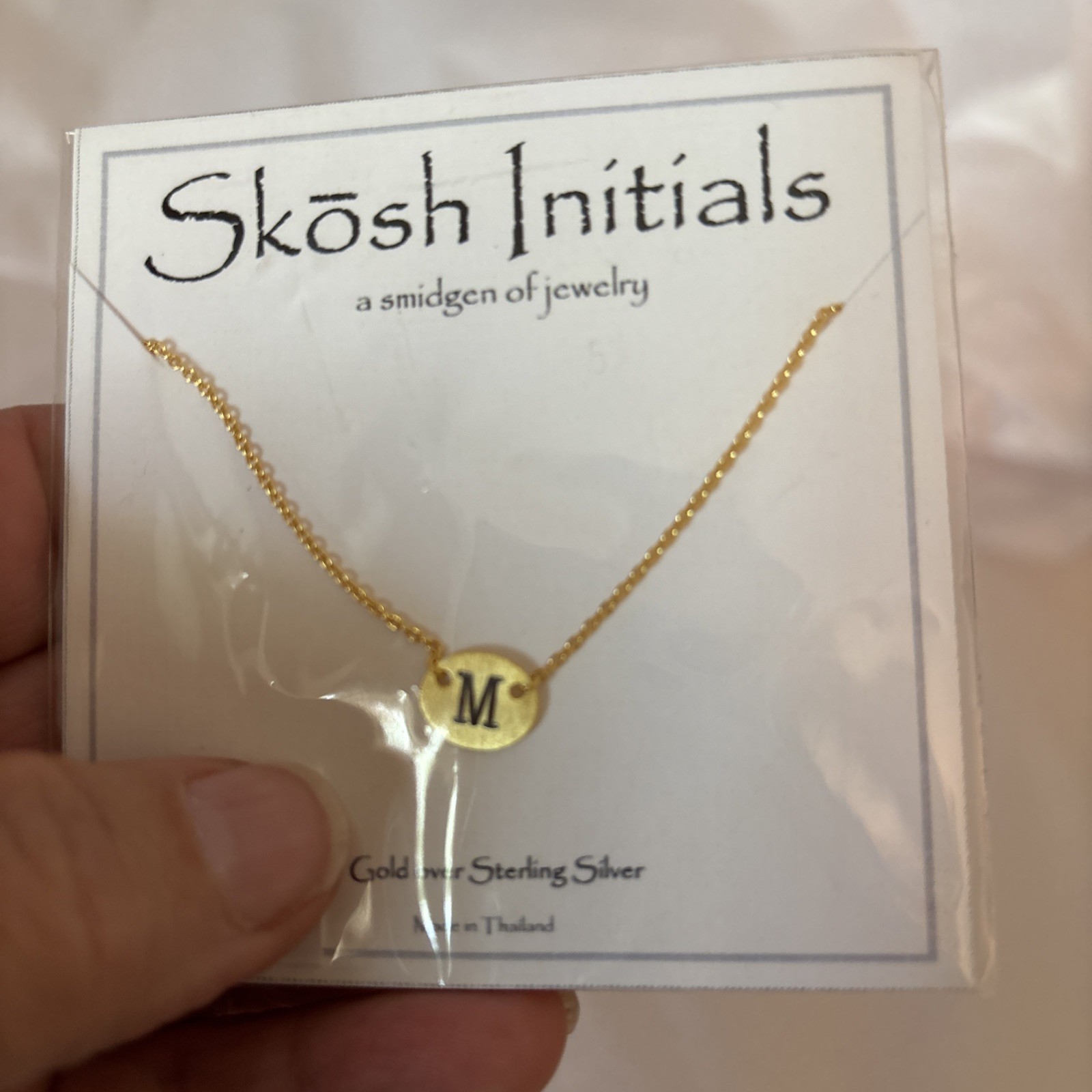 Skosh Necklace M Engraved Pendant Gold Over Sterling Silver New Adjustable 17”