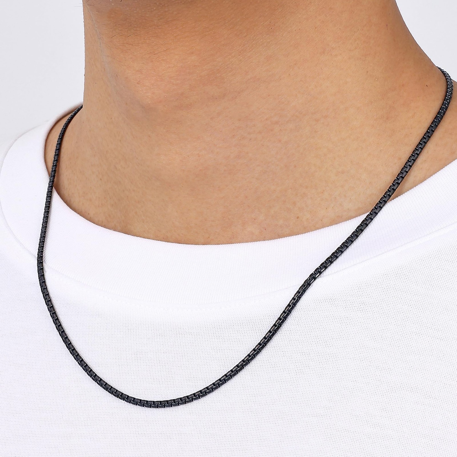 Black Flat Chains for Men, 2.5mm Stainless Steel Chain Necklace, Necklaces fo…