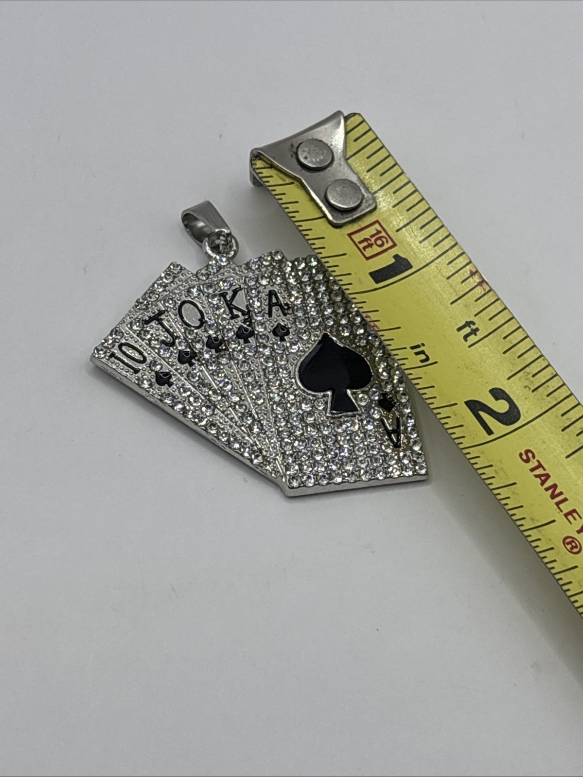 Iced Out Royal Flush Playing Cards Pendant Silver Stainless Steel Hip Hop