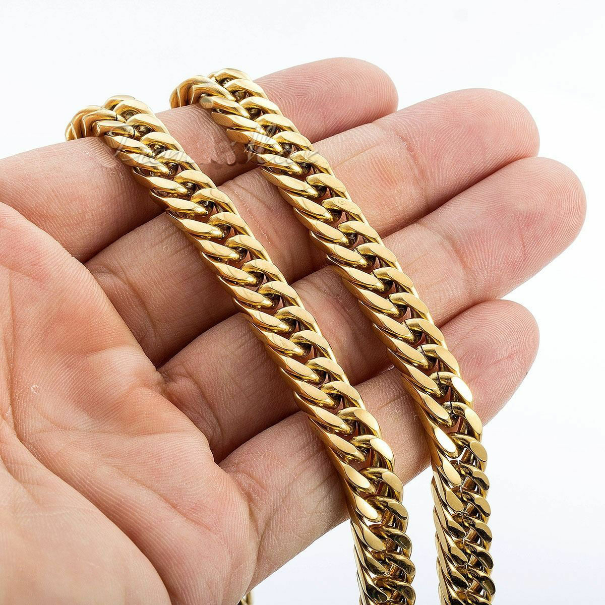 6/8/10/12/14mm Mens Boys 316L Stainless Steel 18K Gold Curb Cuban Chain Necklace