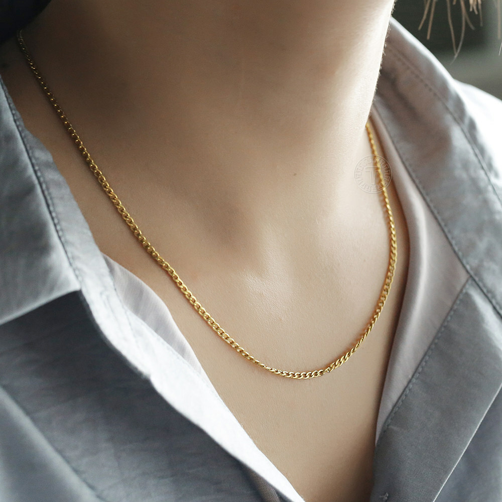 2 mm/3mm Men Women Chain Necklace Gold Stainless Steel Curb Figaro Box Rope