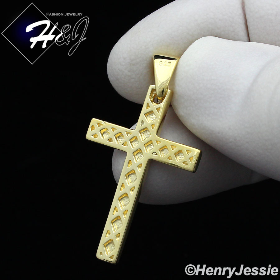 925 STERLING SILVER 16″-24″X2MM GOLD PLATED CUBAN CHAIN PLAIN CROSS PENDANT*G194