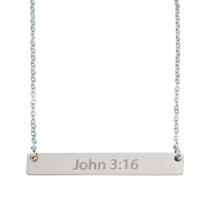 Holy Land Gifts John 3:16 Silver Bar Necklace | 16″ | Necklace – Christian gift