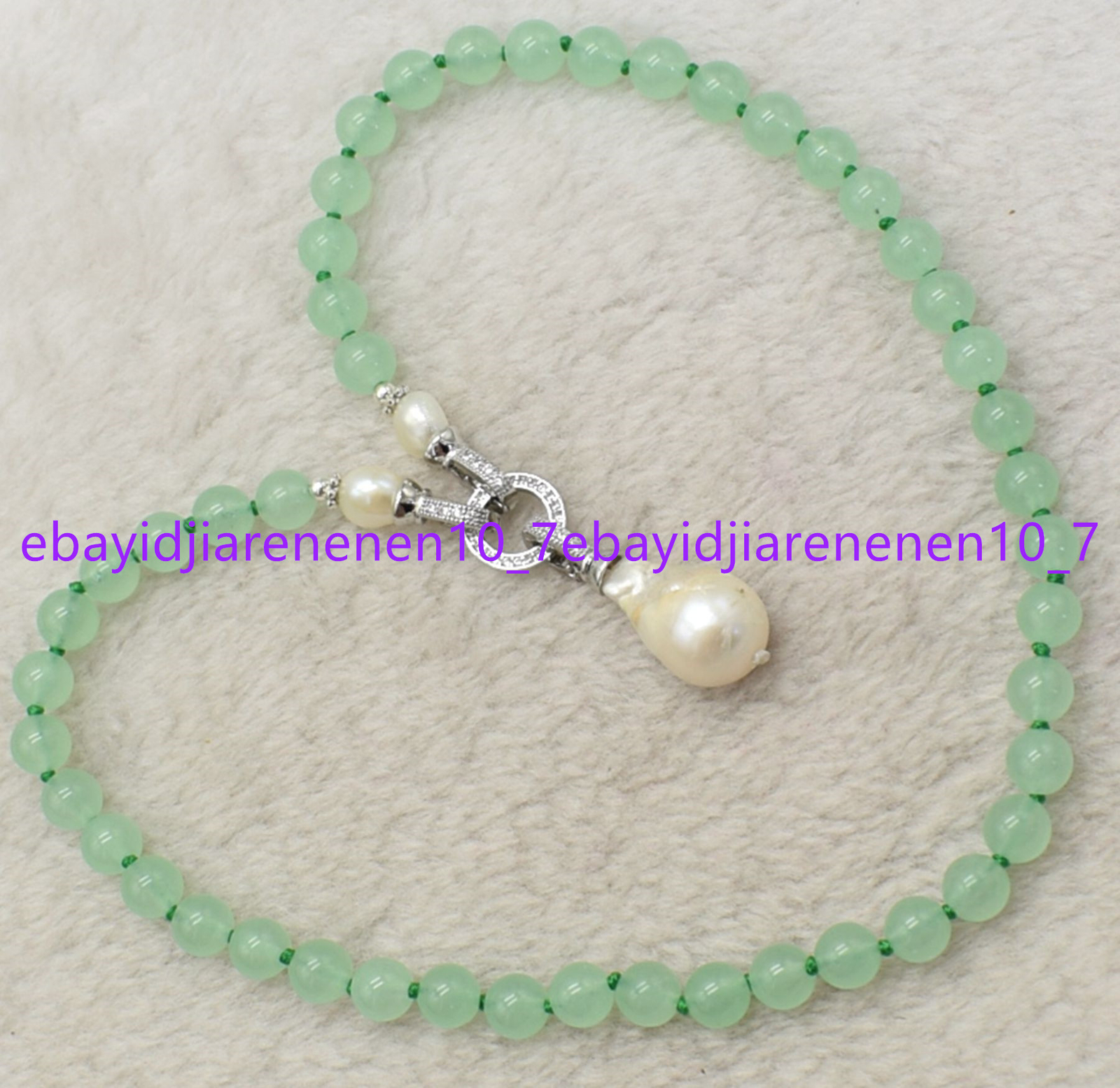 Natural 8/10/12mm Light Green Jade&White Baroque Pearl Pendant Necklace 16-28 in