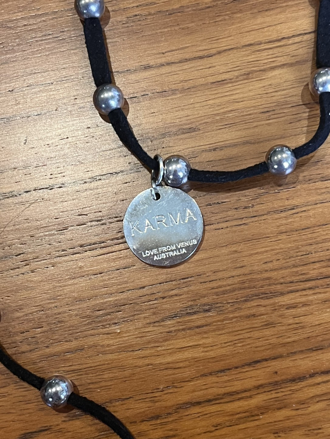Vintage Love From Venus Australia Leather/Silver Plate Lariat Necklace