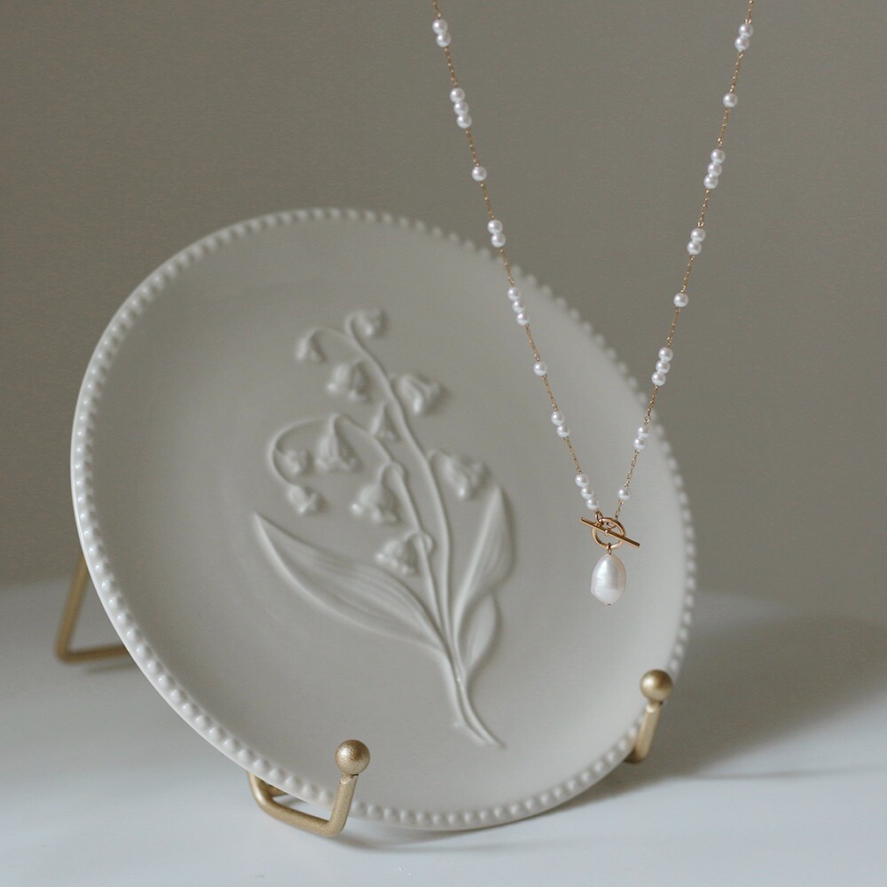Woman 18K Gold Plated Pure Nature Freshwater Pearl Charm Chain Necklace Toggle