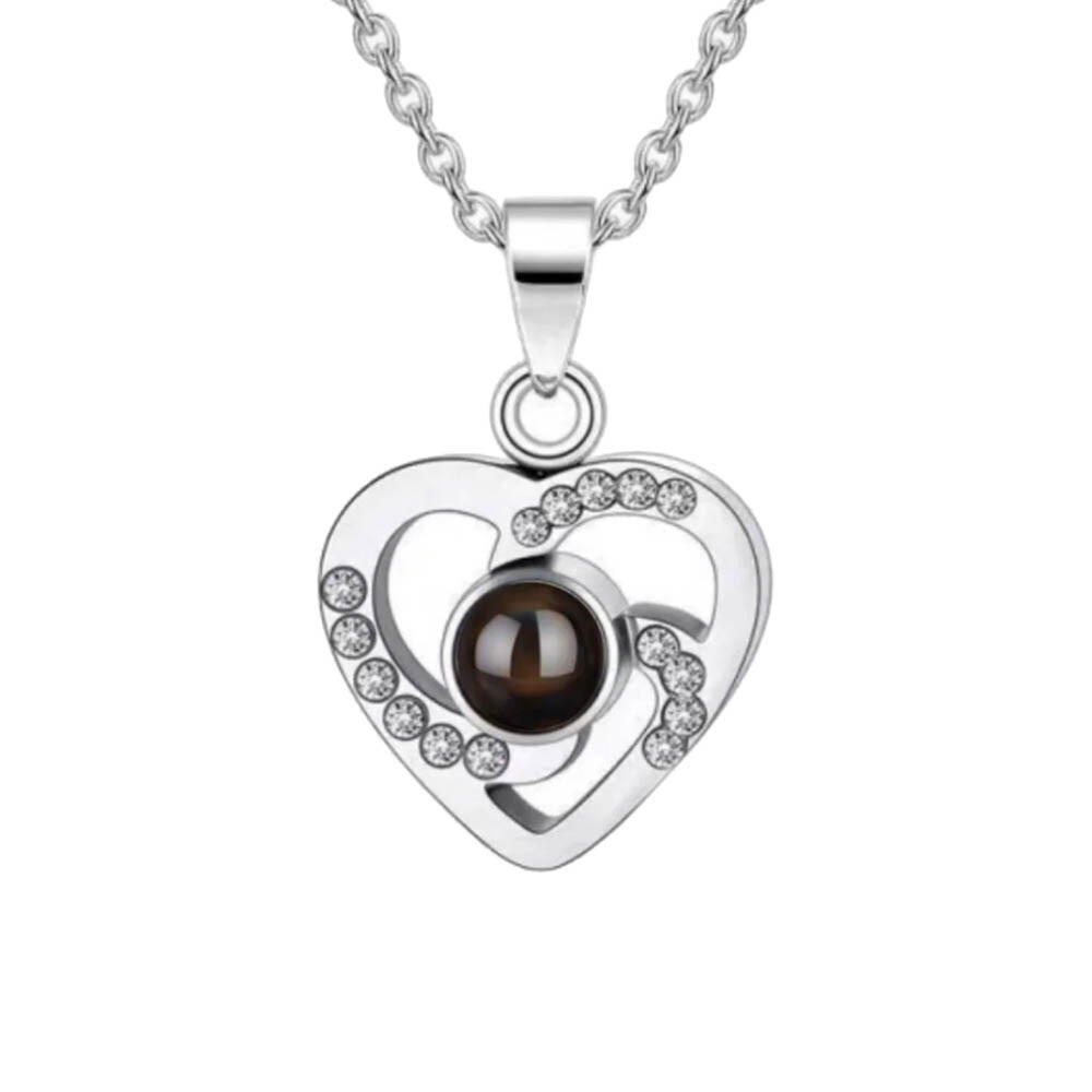 “I Love You” Projection Pendant Necklace – 100 Languages, Stainless Steel Heart