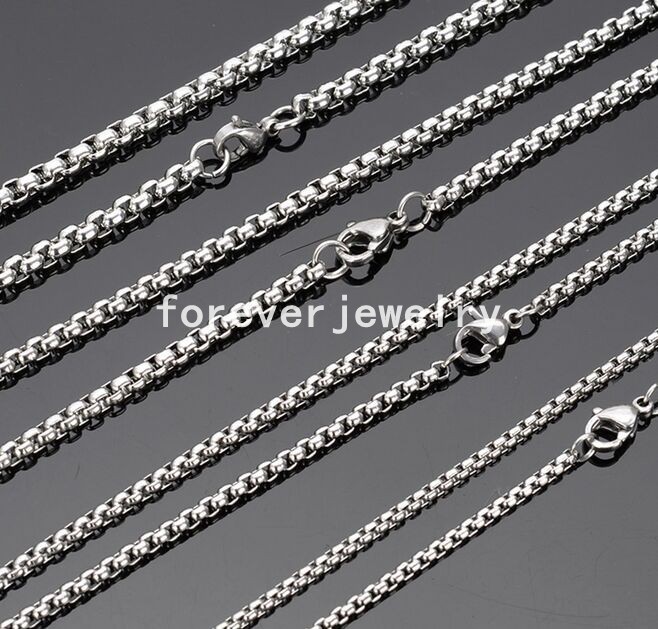 10pcs/lot 2/3/5mm 316L Stainless Steel Silver Rolo Box Chain Bulk Finding 16-40″