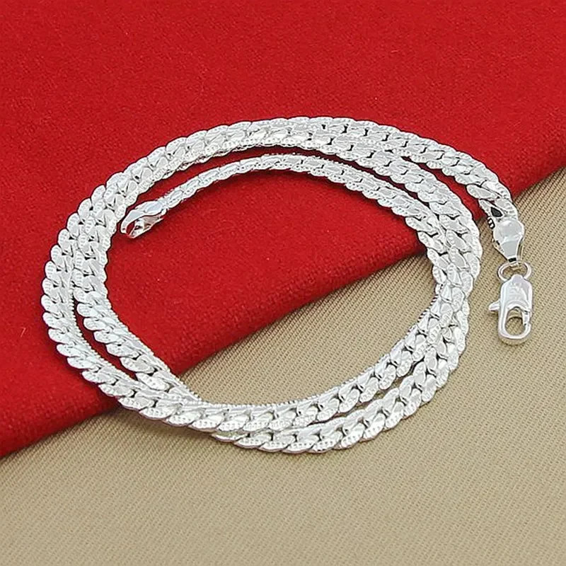 Sterling Silver 6MM Full Sideways Chain Necklace for Women Men Fashion.