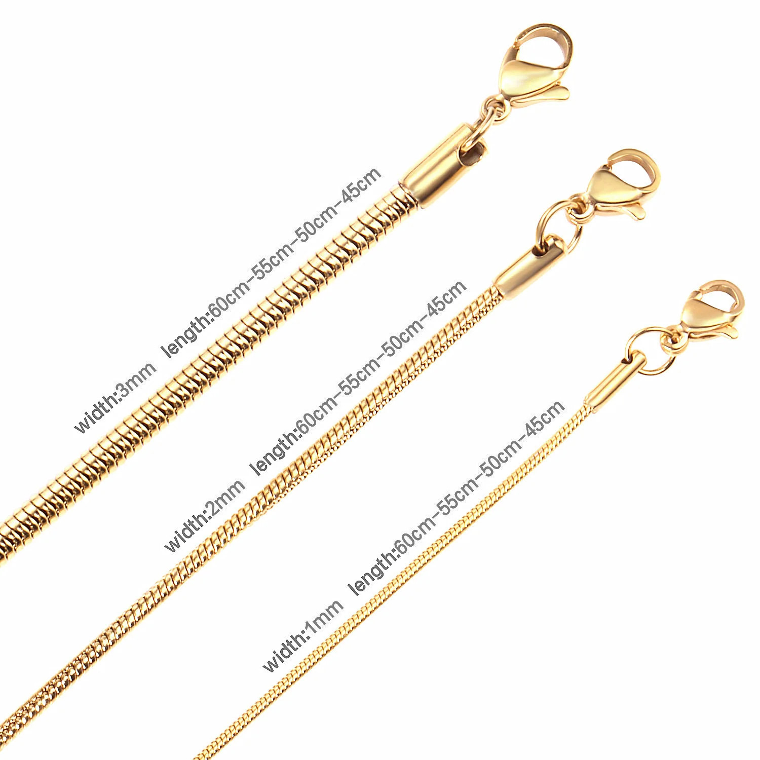 1pcs 1mm Golden Plated Snake Chains Necklaces No Fade Basic Jewelry