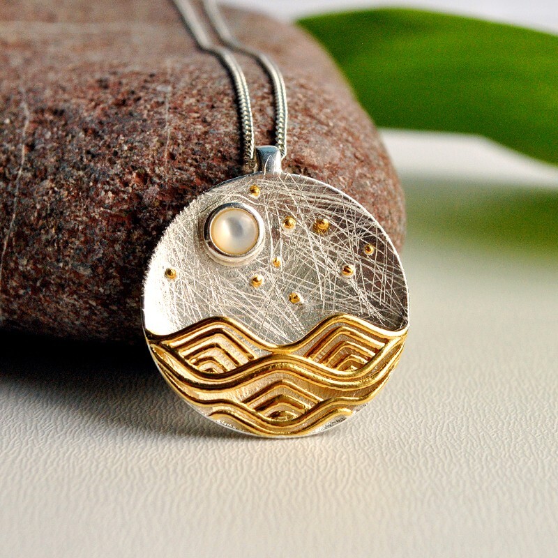 Moonlight and Ocean Wave Necklace