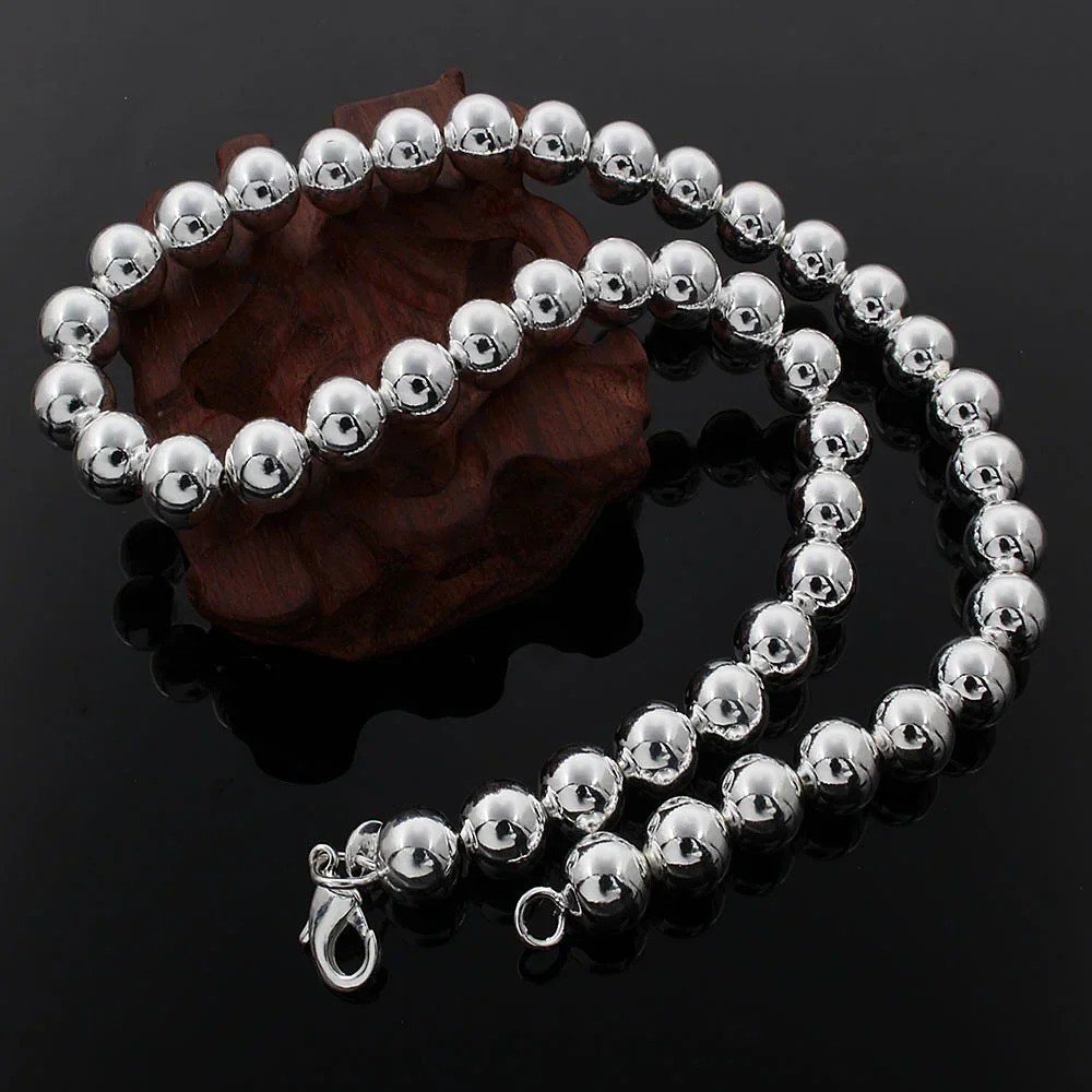 Women’s 925 Sterling Silver 10mm Hollow Balls Beads Chain Necklace