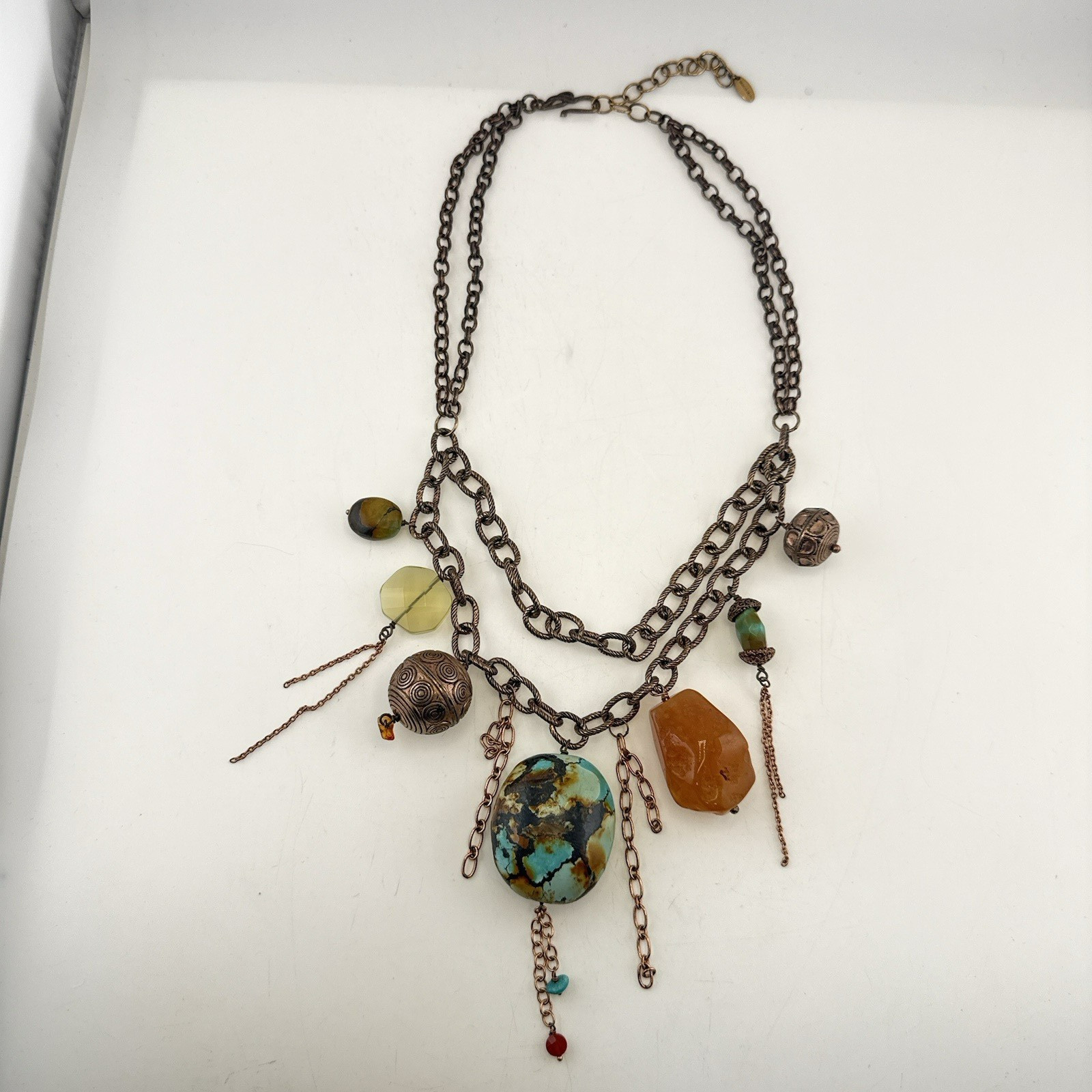Deb Guyot Necklace Turquoise Chunky Bronze Boho Mixed Metals Artisan Southwest