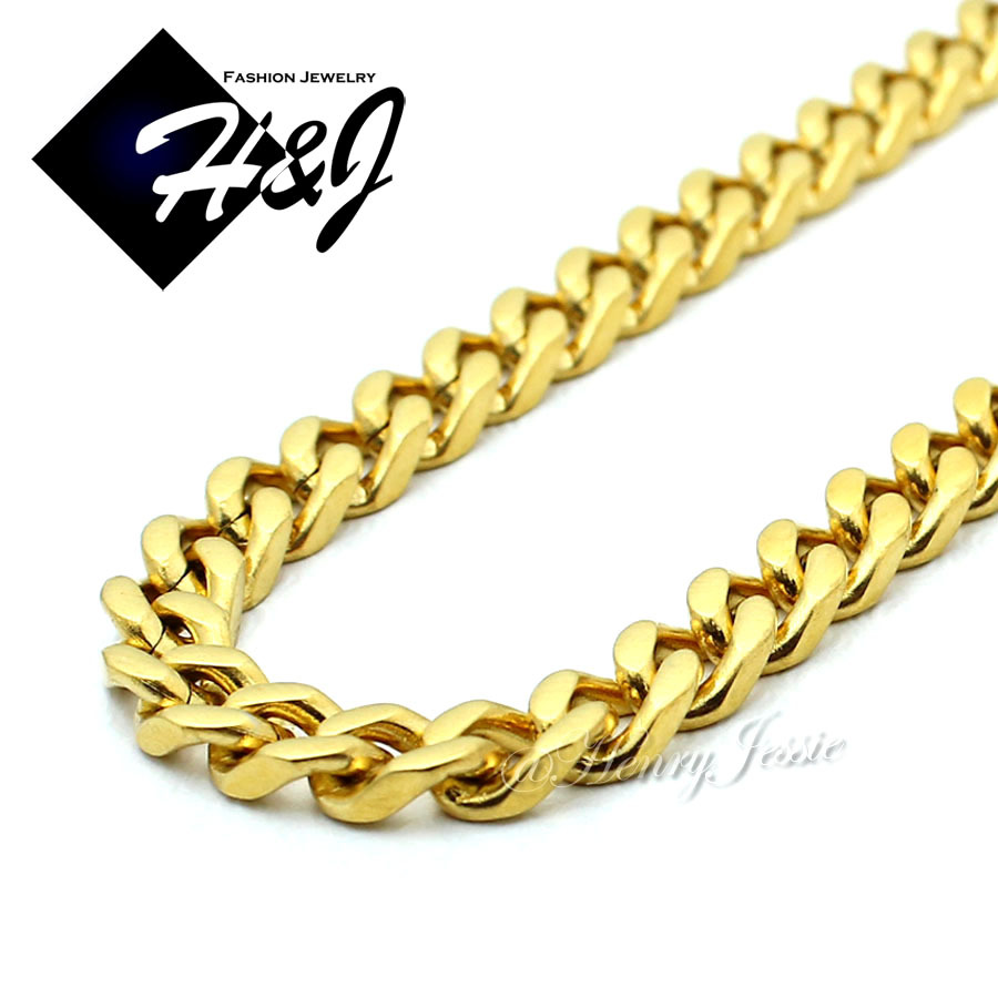 18″-40″MEN’s Stainless Steel 5mm Gold Plated Cuban Curb Link Chain Necklace