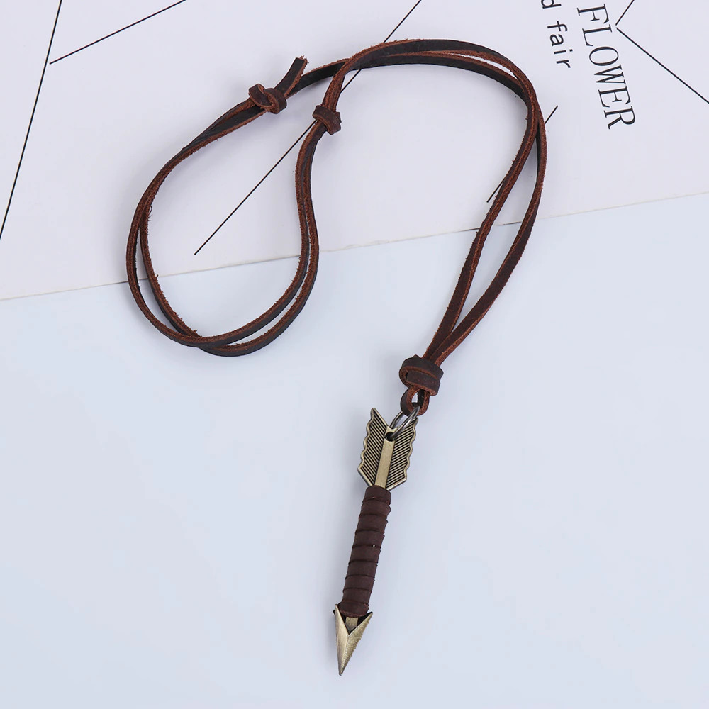 Men’s Fashion Jewelry Vintage Brown Leather Arrow Pendant Necklace 1-152