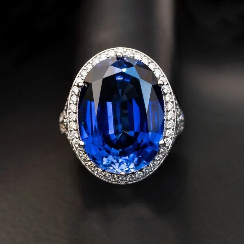 8.60 Ct Natural Sapphire Diamond Engagement Awesome Ring 14K Solid White Gold