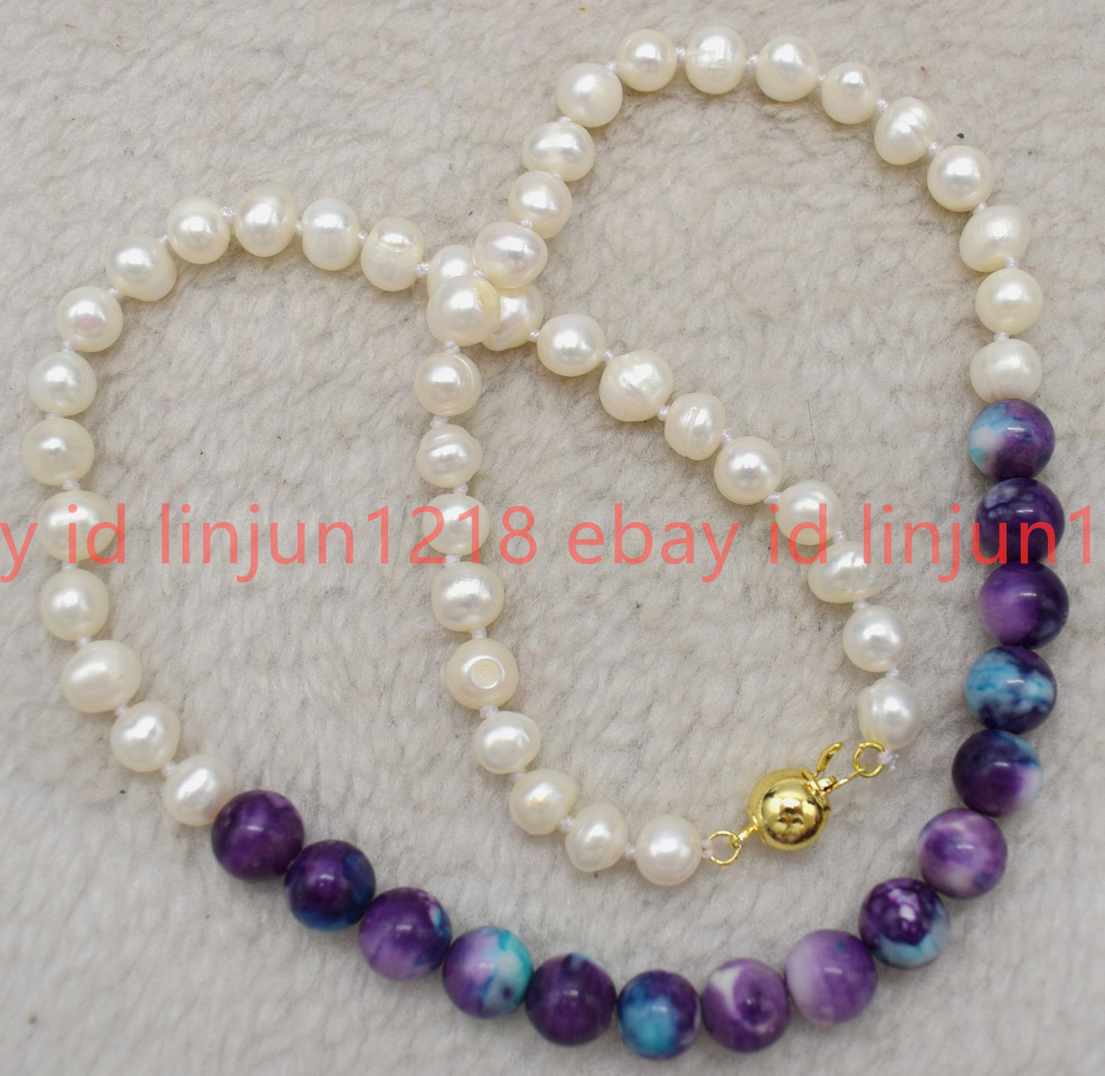 10mm Natural Purple Multicolor Turquoise & 7-8mm White Pearl Necklace 14-24 in