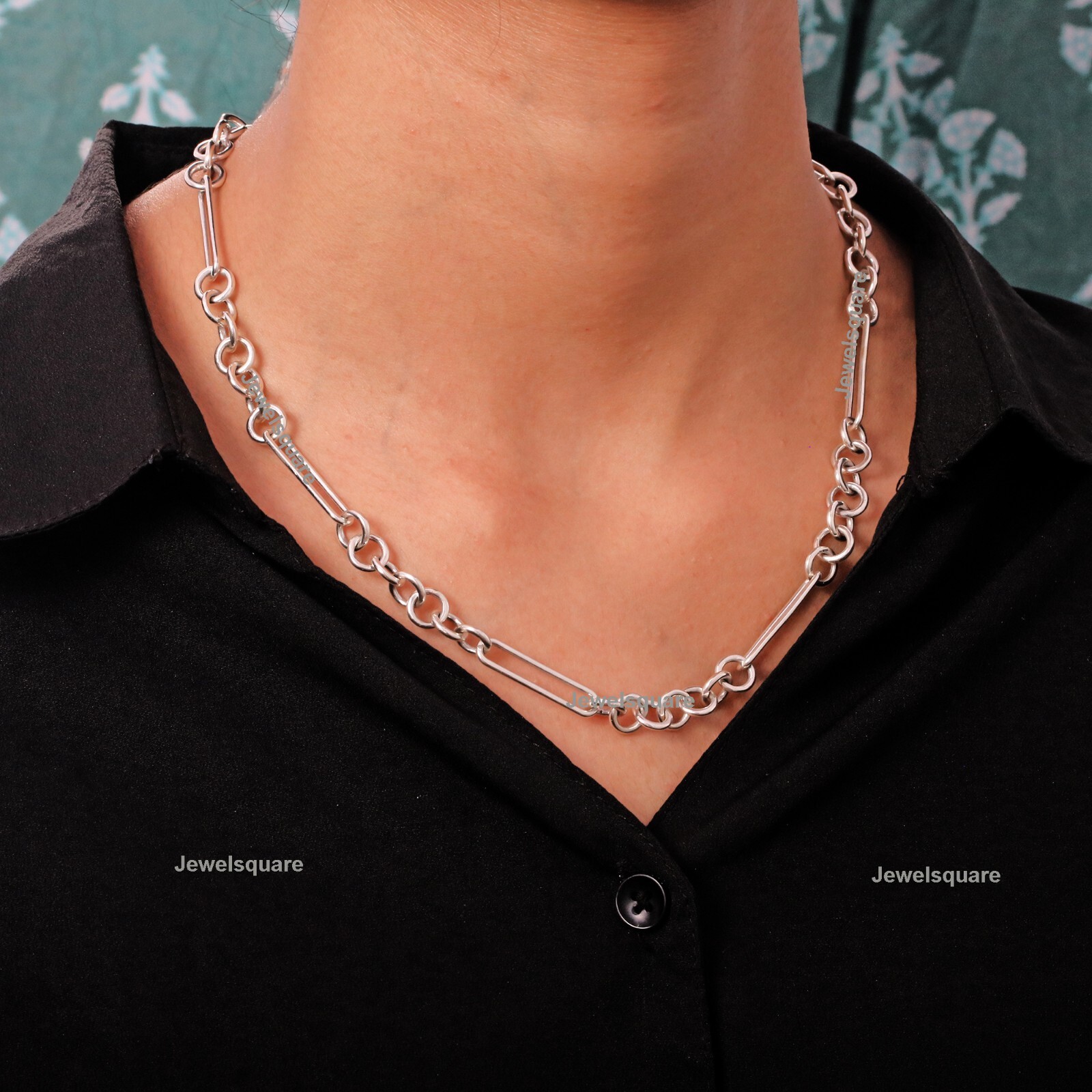 Paperclip Chain Necklace, Plain Layering Chain Necklace In 925 Sterling Silver