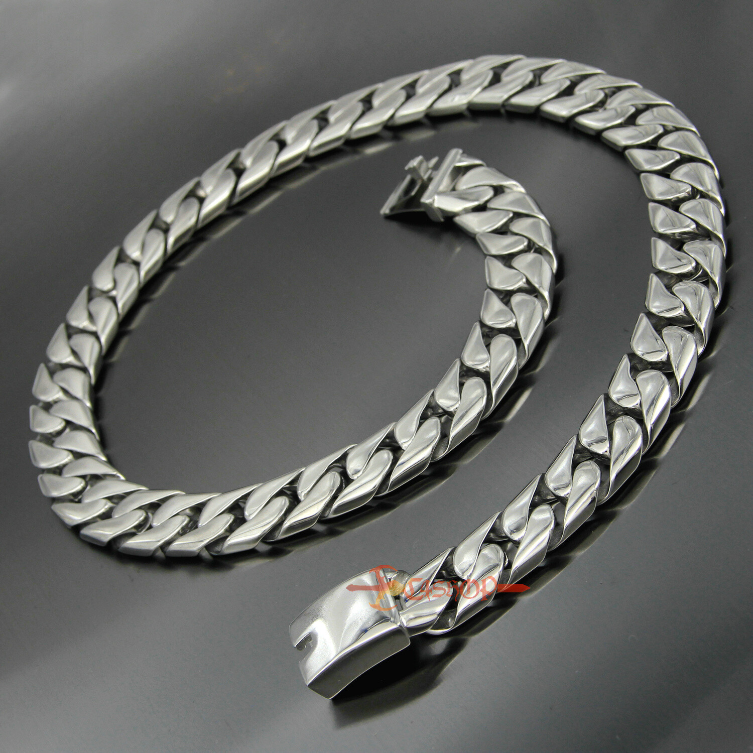 Heavy Stainless Steel Curb Cuban Chain Mens Necklace Bracelet Polish 17mm 18-30″