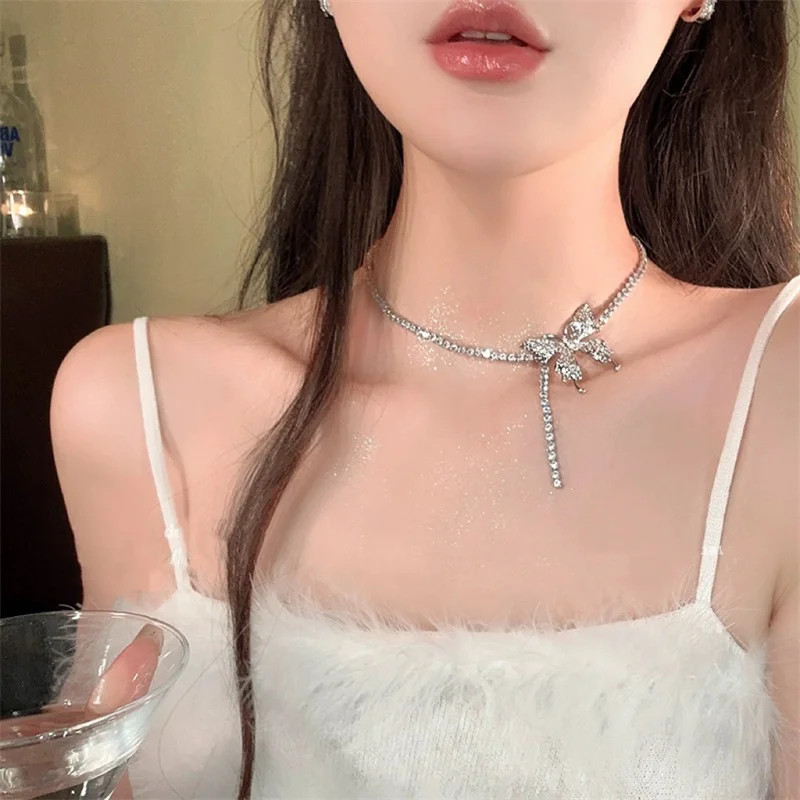 Butterfly Pendant Necklace Rhinestone Chain Crystal Link Women Jewelry