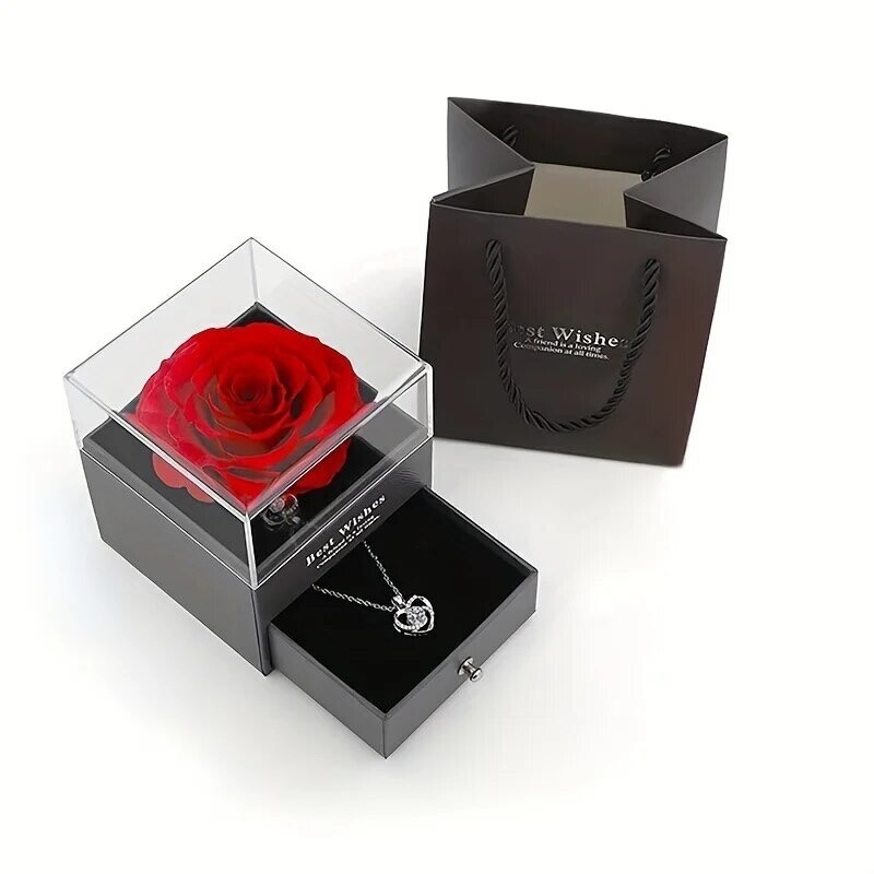 Valentine’s Day Gift Necklace Heart Charm& Luxury Rose Gift Girlfriend Wife Her