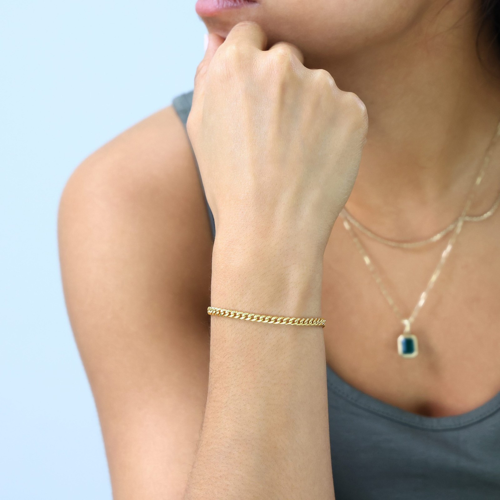 10K Yellow Gold 4mm Miami Cuban Link Chain Bracelet Men Women 7″ 7.5″ 8″ 8.5″ 9″