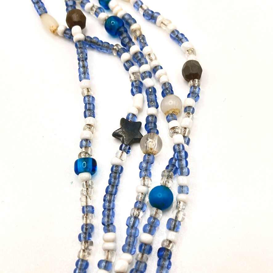 Blue glass seed bead necklace 46cm multi strand vintage Boho costume jewellery