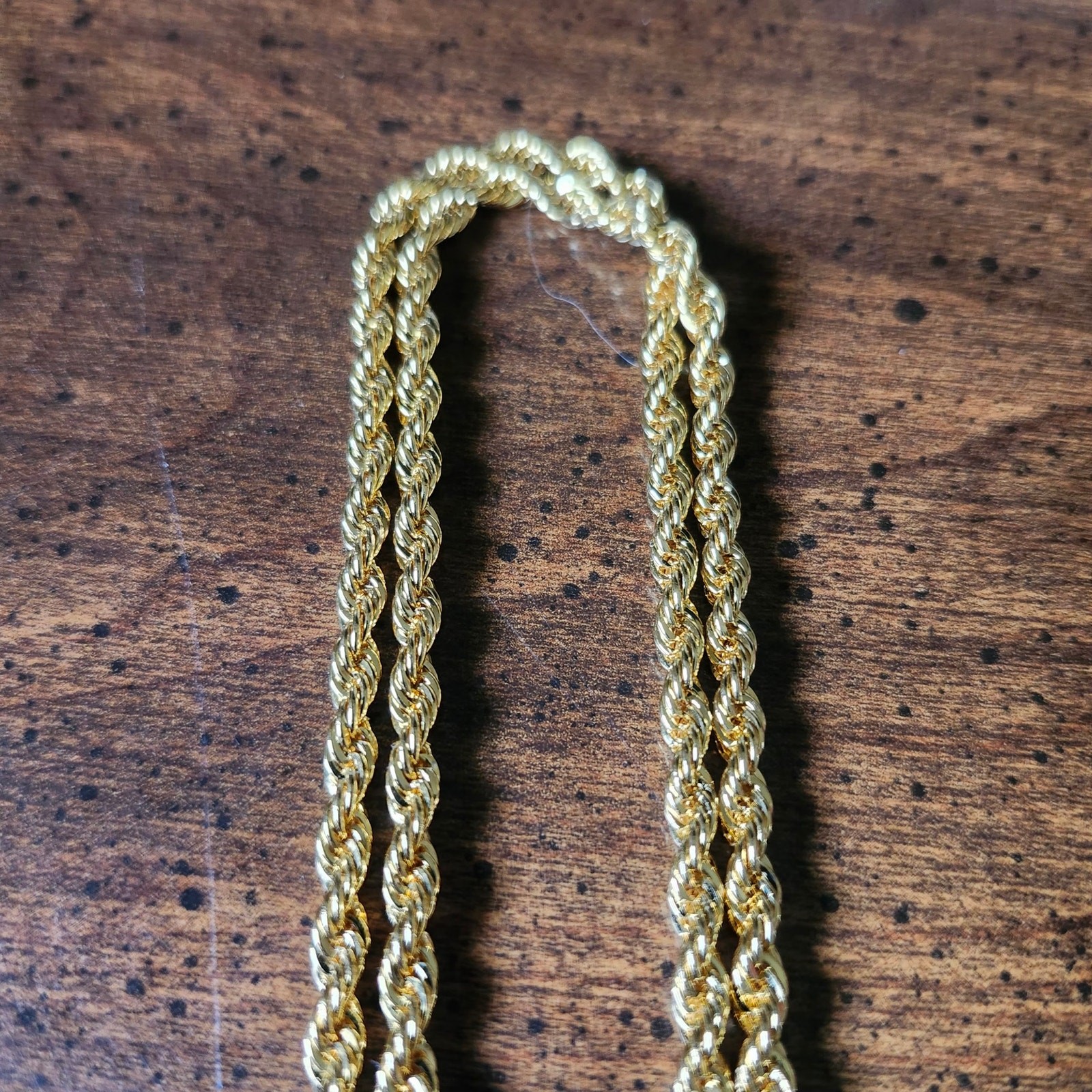 Gold Tone Rope Chain Necklace 39 Inch Braided Twisted Costume Slipover Layering