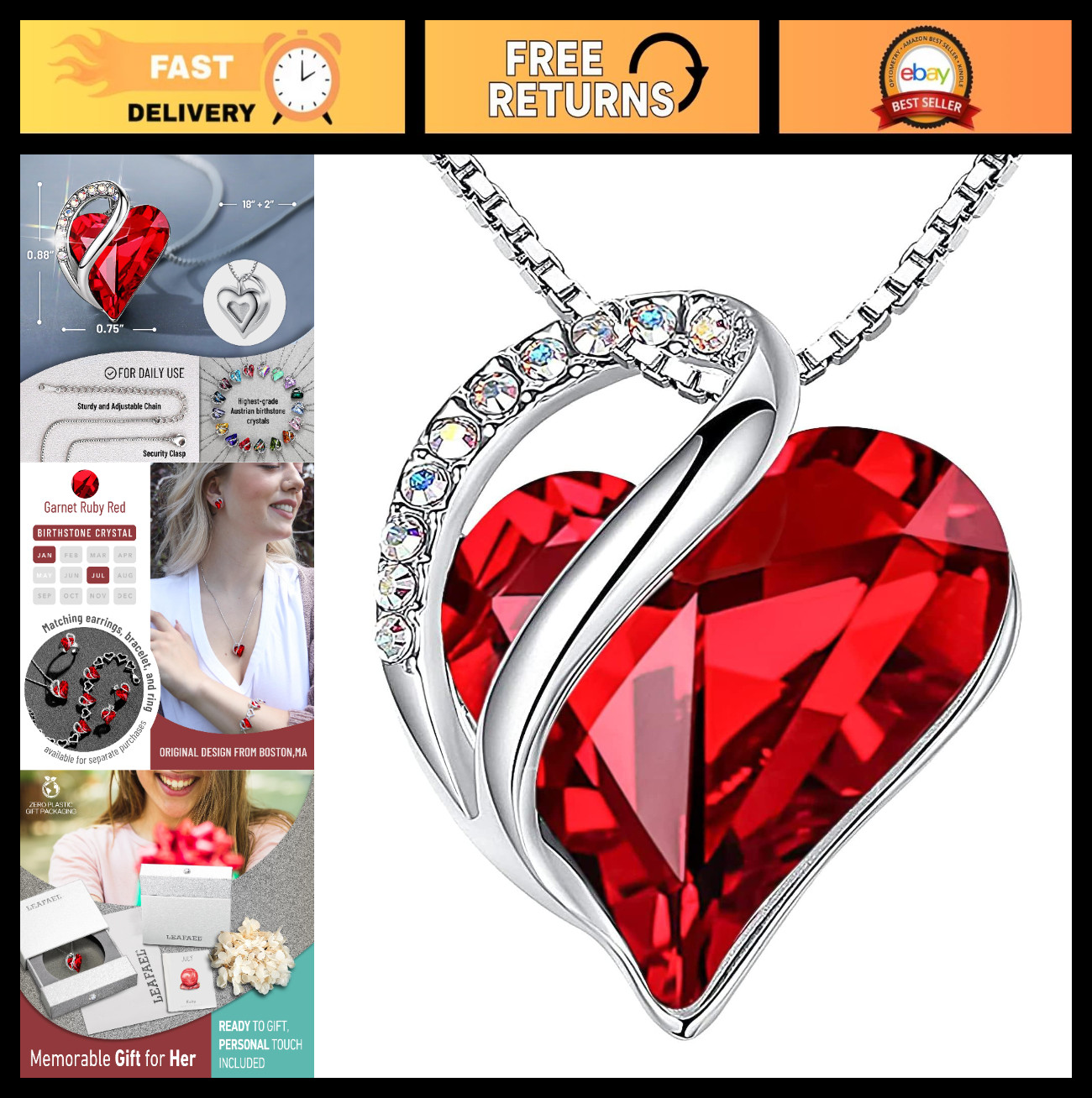 Infinity Love Birthstone Heart Crystal Pendant Necklace for Women – Adjustable 1