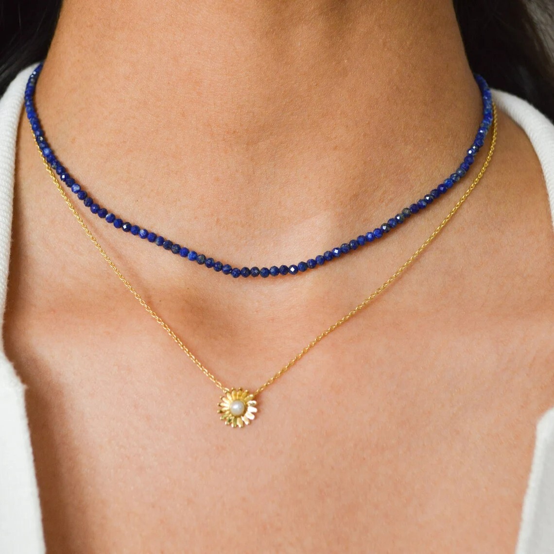 Lapis Lazuli 2mm Tiny Beaded Choker Healing Dainty Women Crystal Necklace Gifts