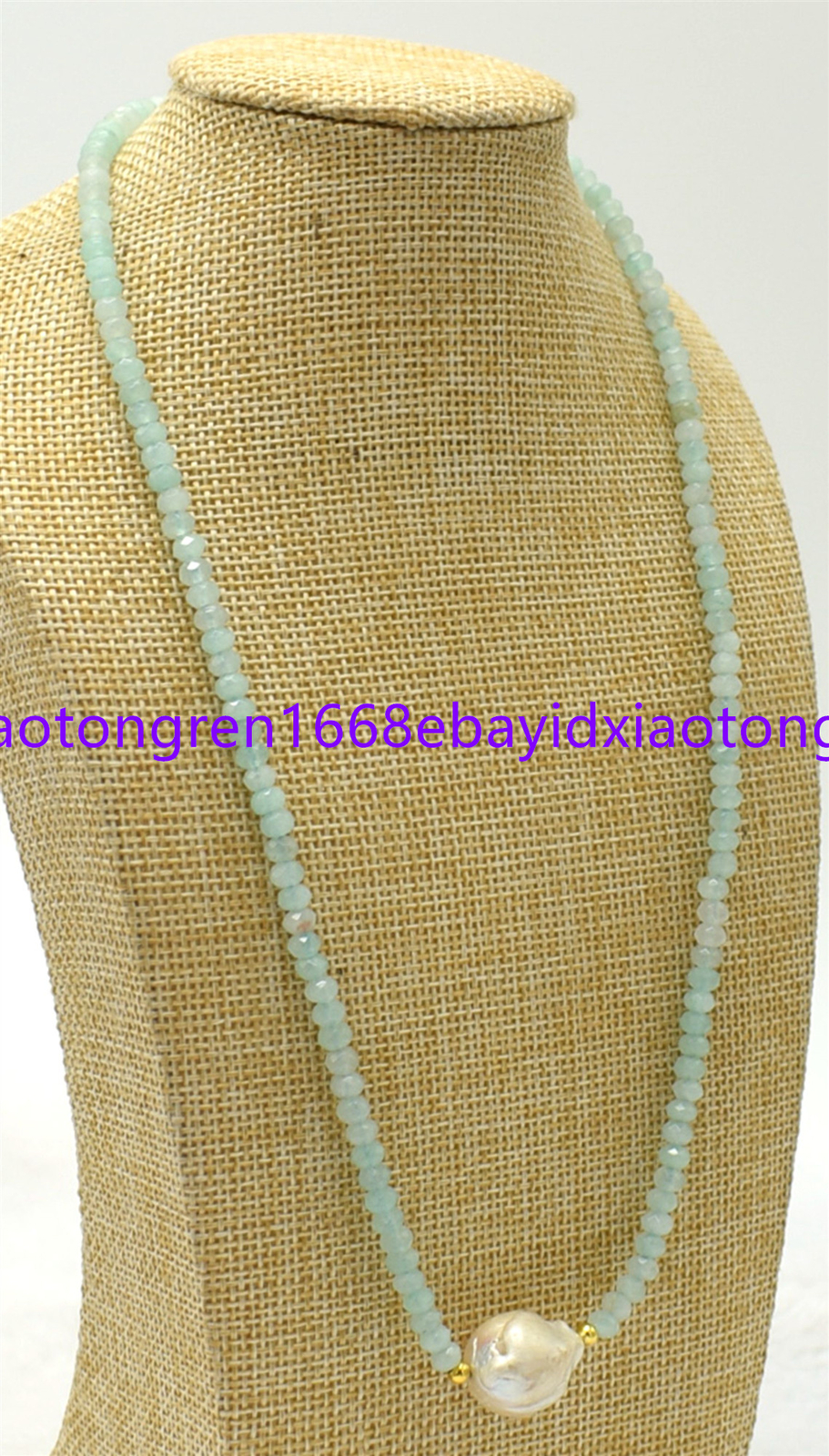 2x4mm Light Blue Aquamarine Rondelle & White Baroque Pearl Necklace 18-30 Inch
