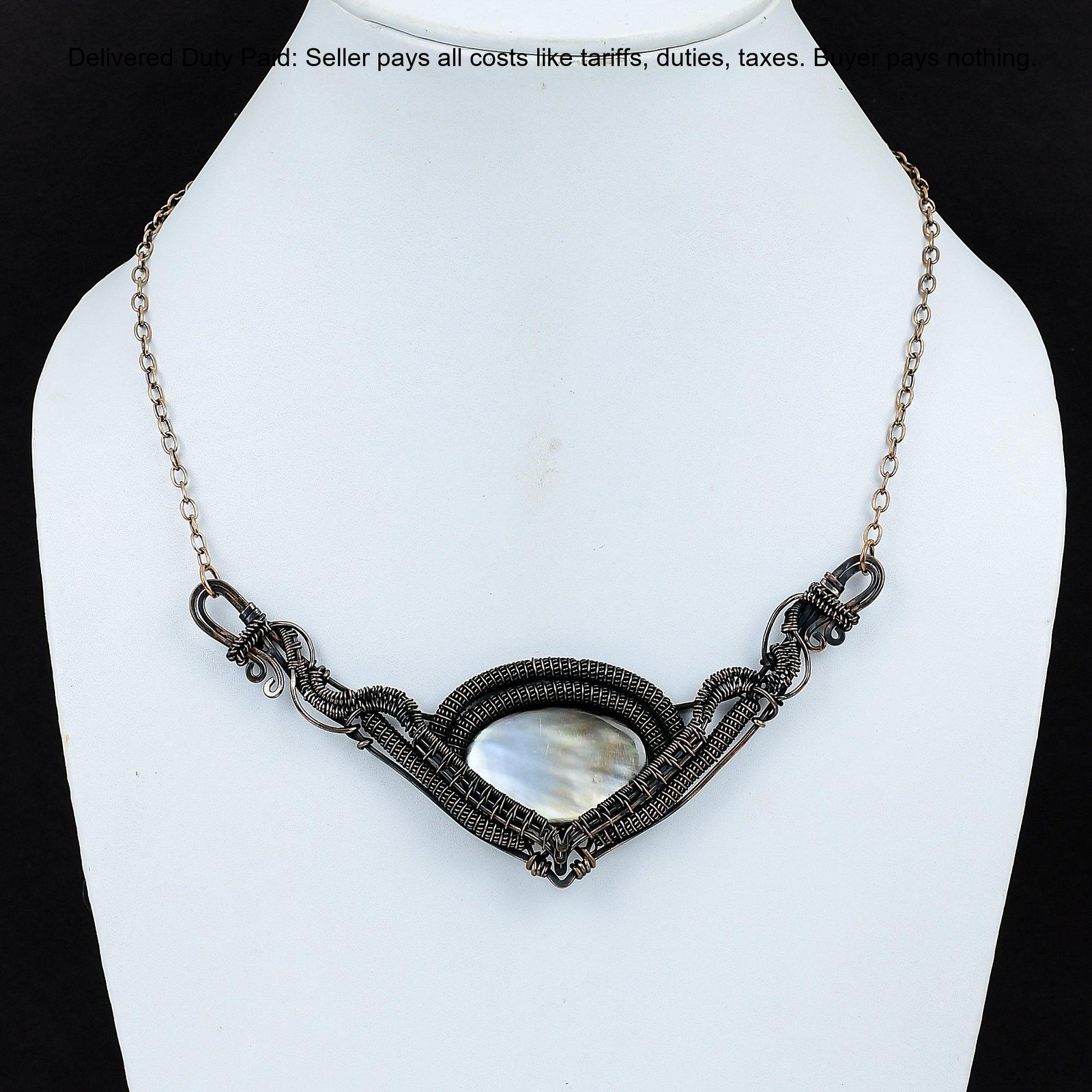 Mother Of Pearl Stone Copper June Birth Chain Wife Wire Wrapped Wedding Necklace