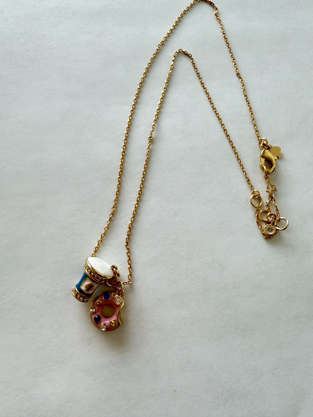 Kate Spade Coffee Break Donut And Coffee Cup Charm Pendant Necklace. New